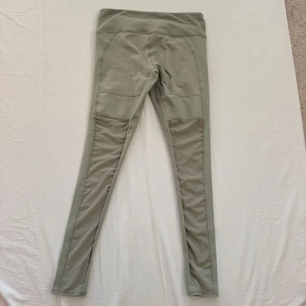 Alo Yoga Airbrush Mesh Panel Leggings Sage Green M High Rise Yoga Activewear
